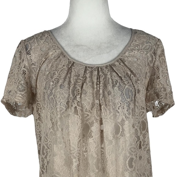 Spense WOMEN'S LACE FRONT SHEER TOP WITH RUCHED NECKLINE - Picture 3 of 13